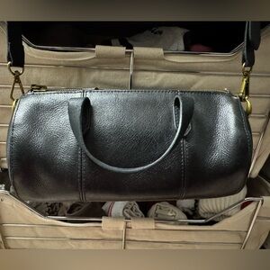 Madewell The Mini Transport Leather Duffel Bag with Gold Zipper, Black